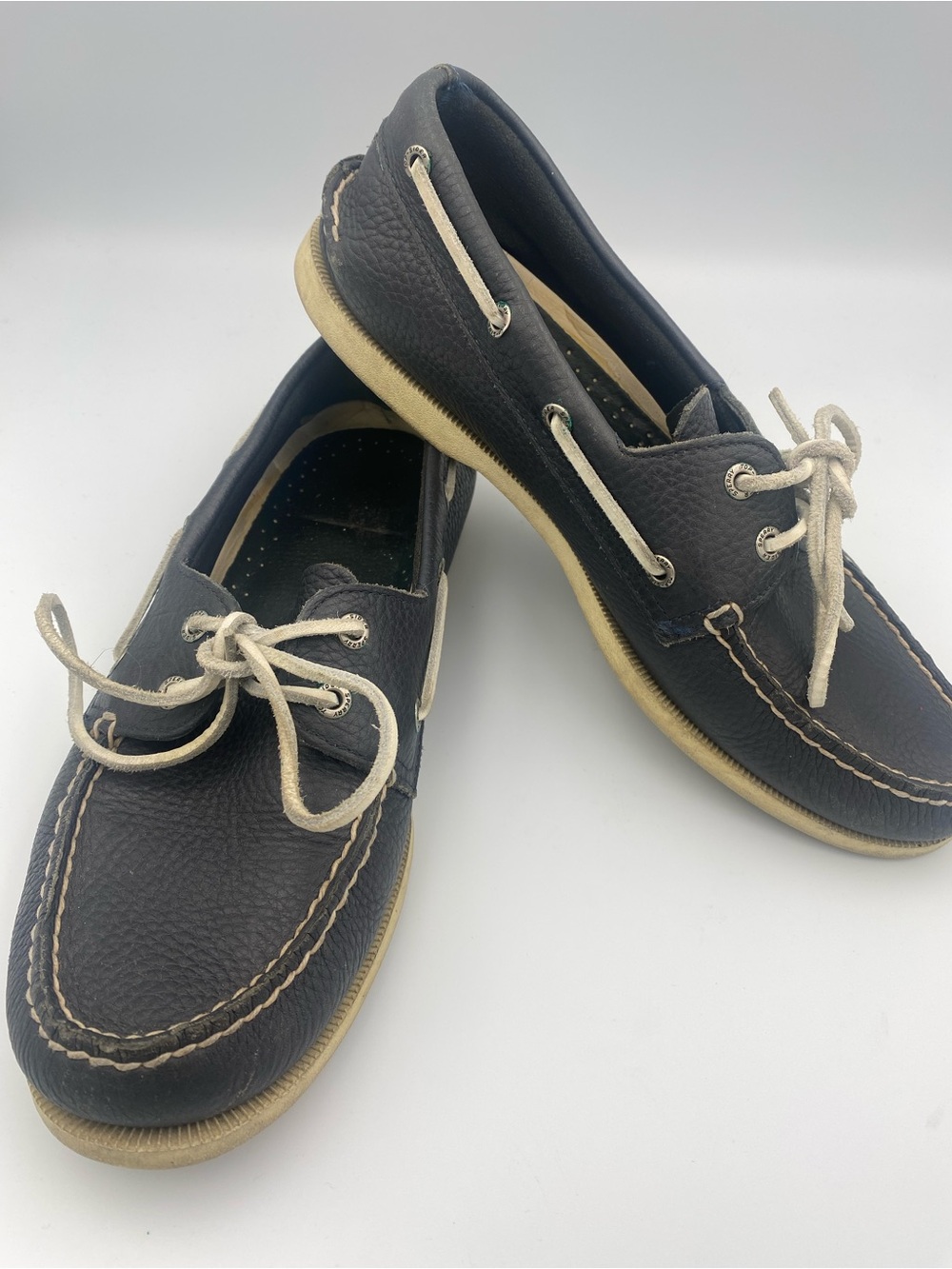 Sperry Dark Brown Leather Boat Shoes with Cream Laces